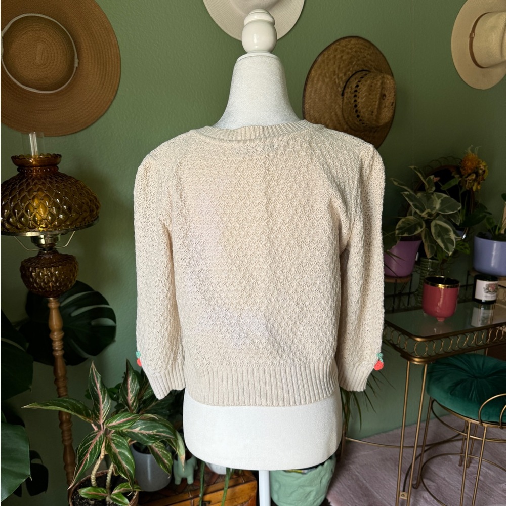 Varga * Vintage Inspired * Cream Cardigan with Cherry Accents *  SZ L - Picture 5 of 6